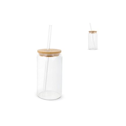Glass with bamboo lid & straw 450 ml