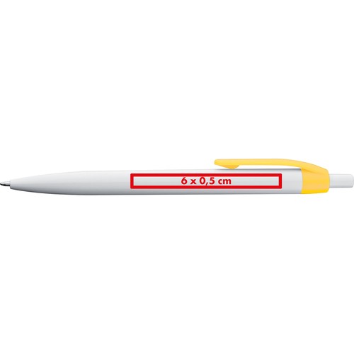 White plastic ball pen with coloured clip
