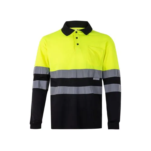 VL VULCAN. Polo bicolore (160g/m²) à manches longues, en polyester (100%)