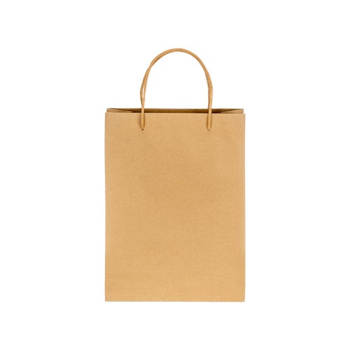 Sac en papier recyclé naturel de 150 g/m2 avec soufflet et poignées courtes colorées Sac en papier recyclé naturel de 150 g/m2 avec soufflet et poignées courtes colorées