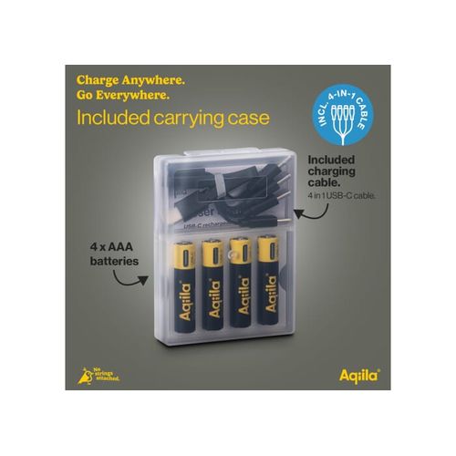 Piles rechargeables Aqiila AAA USB-C 600 mAh, lot de 4