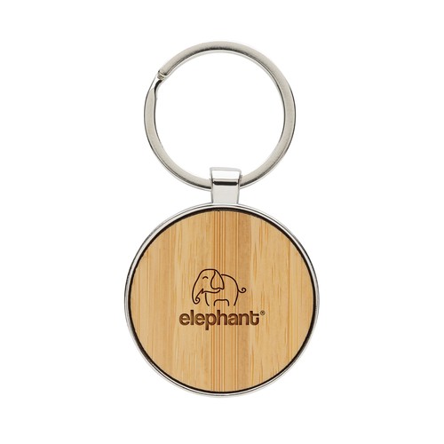 RCS recycled zinc alloy round keychain with bamboo RCS recycled zinc alloy round keychain with bamboo