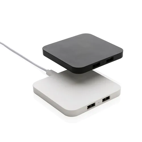 10W Wireless Charger aus RSC recycl. Kunststoff mit Dual-USB 10W Wireless Charger aus RSC recycl. Kunststoff mit Dual-USB