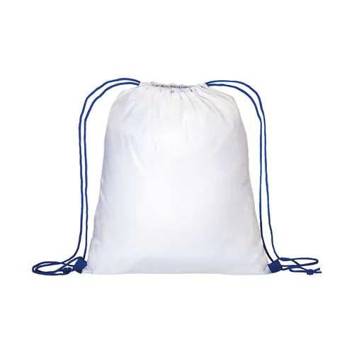 210T white polyester backpack with choke closure and colored cords 210T white polyester backpack with choke closure and colored cords