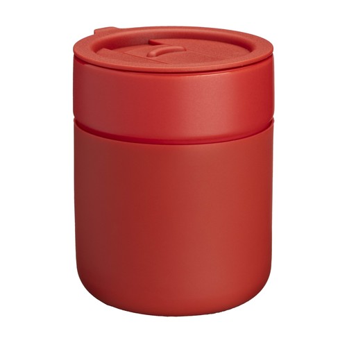 300 ml silicone-coated ceramic mug. Removable PP cap with sliding opening