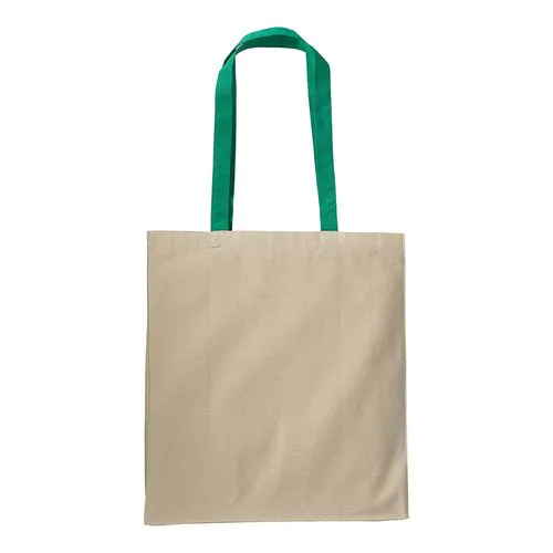 Bolsa de algodon naturel, asas largas de colores y fuelle