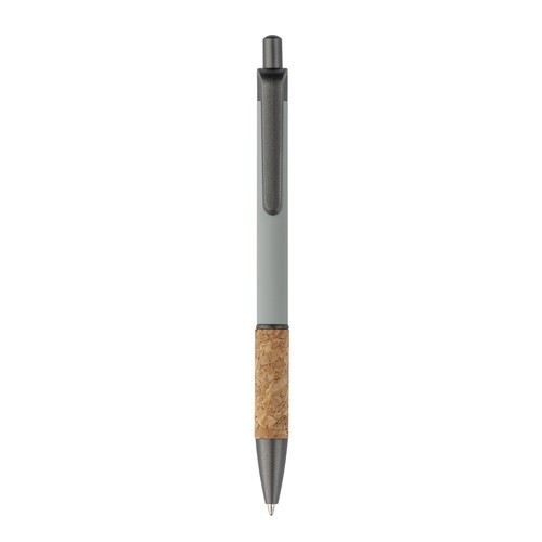 Aluminum pen with cork handle, burnished clip, top and tip Aluminum pen with cork handle, burnished clip, top and tip
