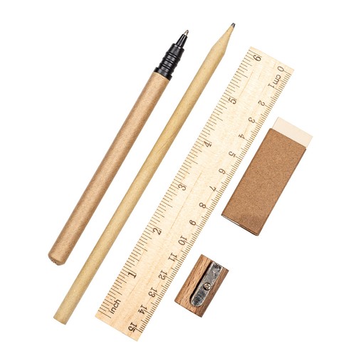 Writing set with ruler, eraser, sharpener, pencil and rollerball Writing set with ruler, eraser, sharpener, pencil and rollerball