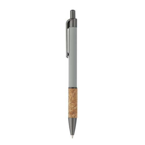 Aluminum pen with cork handle, burnished clip, top and tip
