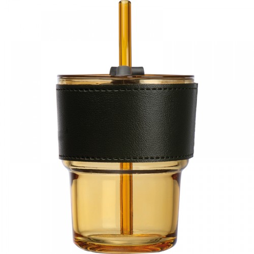 Coloured drinking glass with glass straw 400 ml