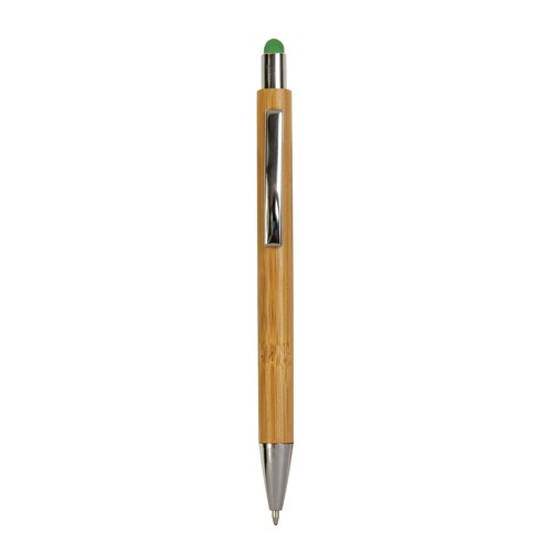 Bamboo barrel push ball pen with colored touch point and chrome tip Bamboo barrel push ball pen with colored touch point and chrome tip