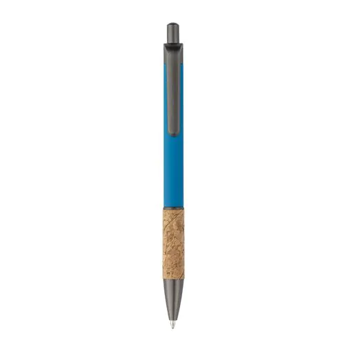 Aluminum pen with cork handle, burnished clip, top and tip