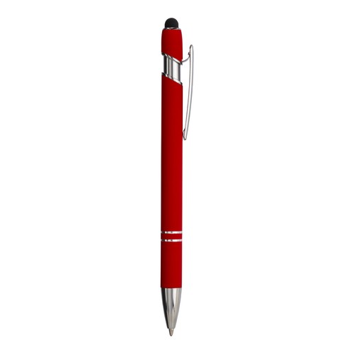 Penna a scatto in alluminio gommato con gommino per touch screen e clip in metallo Penna a scatto in alluminio gommato con gommino per touch screen e clip in metallo