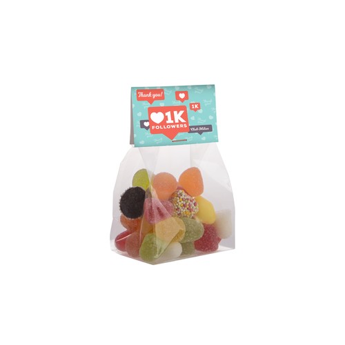 Blokzakje met kopkaartje en 100 gram snoep