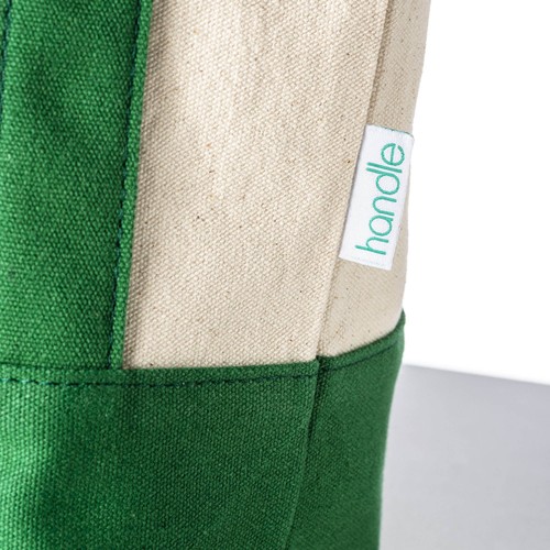 Mini shopper bag made of 340 g/m2 recycled cotton with colorful handles and base. GRS Mini shopper bag made of 340 g/m2 recycled cotton with colorful handles and base. GRS