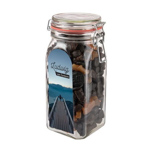 Big glass jar 1,5 liter, filled with candy