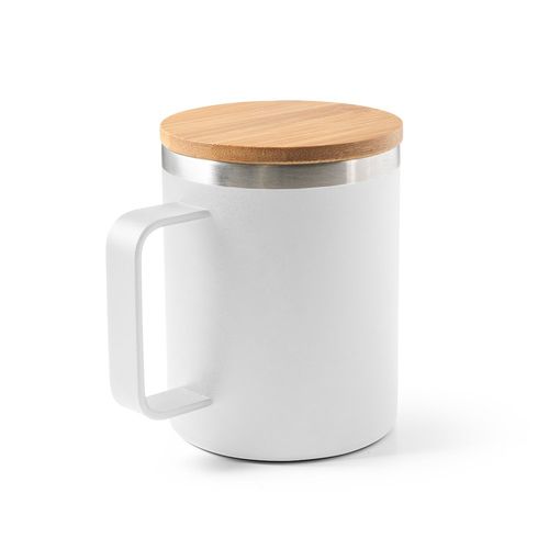 LAUDA. Mug en acier inoxydable recyclé à 90% avec couvercle en bambou 420 mL