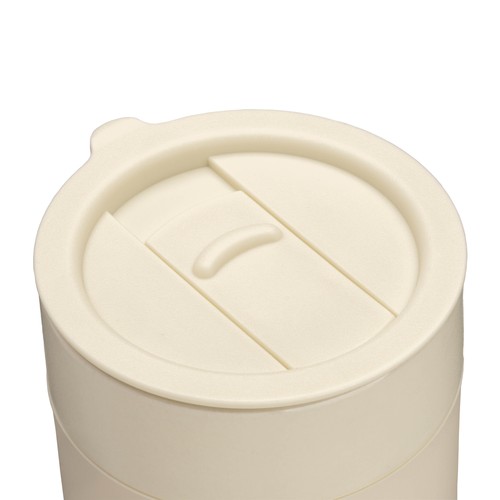 300 ml silicone-coated ceramic mug. Removable PP cap with sliding opening