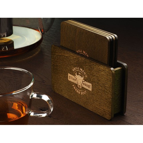 Wooden box with 4 coasters