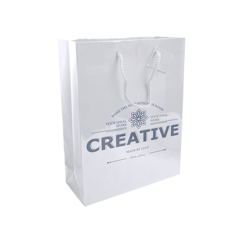 157 g/m2 laminated paper shopping bag with gusset and bottom reinforcement, string handles 157 g/m2 laminated paper shopping bag with gusset and bottom reinforcement, string handles