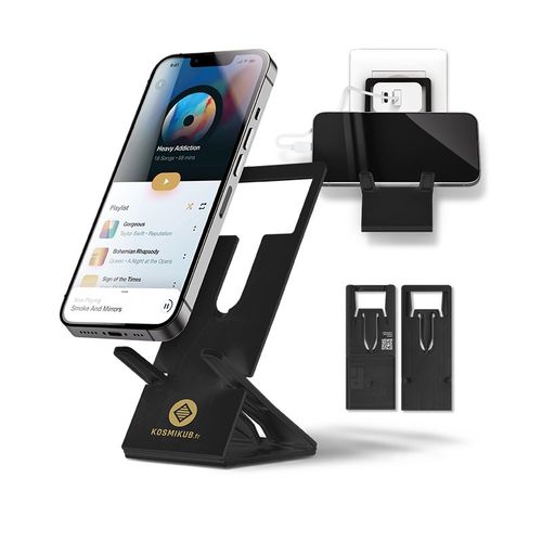 EXTRA-FLAT FOLDABLE TELEPHONE STAND made of recycled material in black color exc