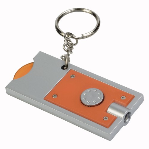 Plastic key ring with shopping trolley token and light