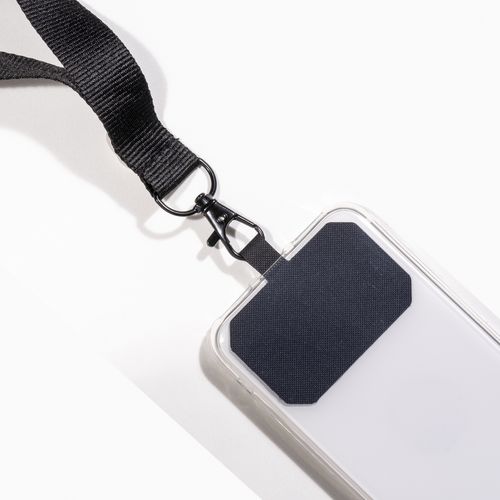 Polyester neck ribbon with cell phone holder tag
