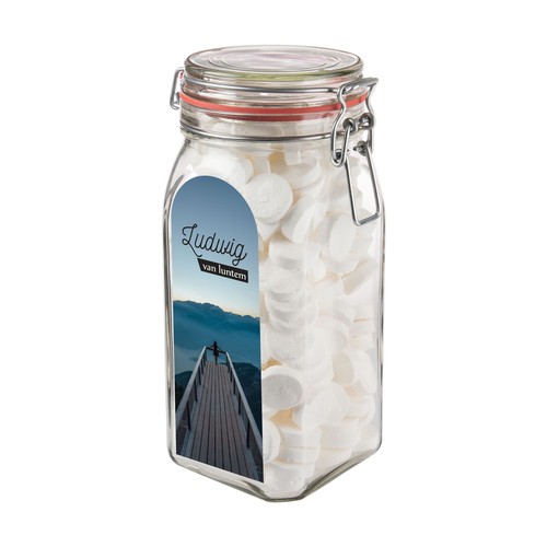 Big glass jar 1,5 liter, filled with candy