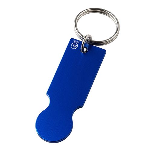 Porte-clés en aluminium recyclé avec jeton pour chariot de courses. Porte-clés en aluminium recyclé avec jeton pour chariot de courses.