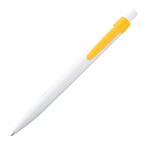 White plastic ball pen with coloured clip White plastic ball pen with coloured clip