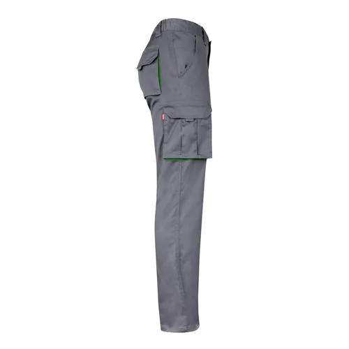 VL FIDES. Two-tone, multi-pocket stretch trousers (240g/m²), in cotton (46%), EME (38%) and polyester (16%)