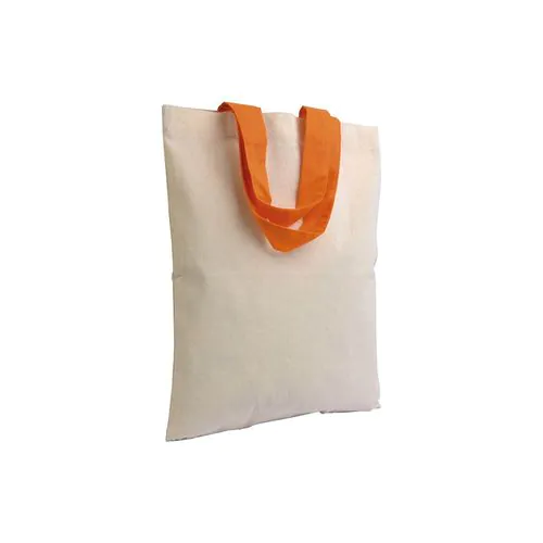 Mini sac à provisions en coton naturel recyclé de 140 g/m2 avec poignées colorées Mini sac à provisions en coton naturel recyclé de 140 g/m2 avec poignées colorées