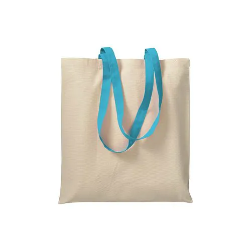 220 g/m2 natural cotton shopping bag with coloured long handles 220 g/m2 natural cotton shopping bag with coloured long handles