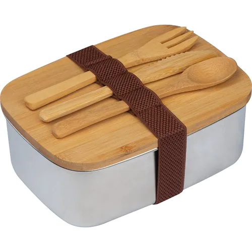 Grote lunchbox met bestek en deksel van bamboe Grote lunchbox met bestek en deksel van bamboe