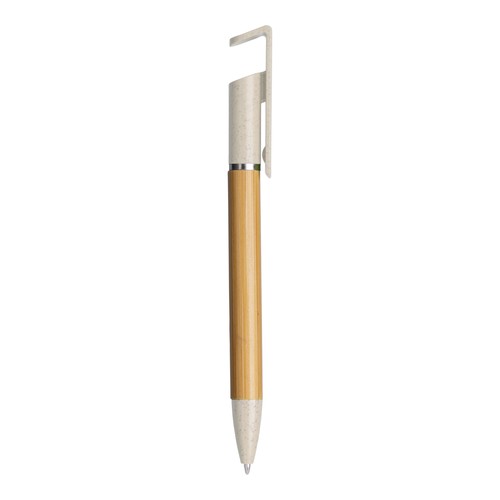 Bamboo and wheat straw twist pen with mobile phone stand Bamboo and wheat straw twist pen with mobile phone stand