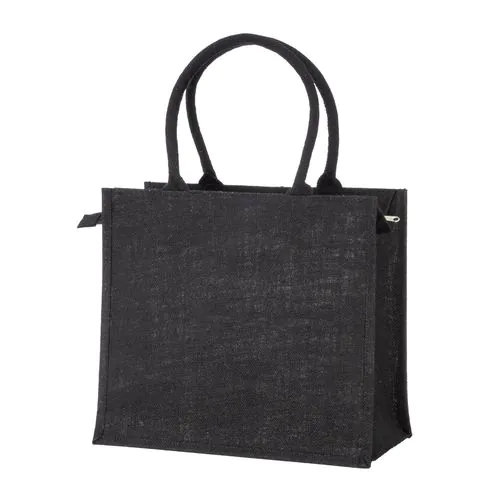 Borsa in juta con manici in cotone. Dotata di chiusura a zip Borsa in juta con manici in cotone. Dotata di chiusura a zip