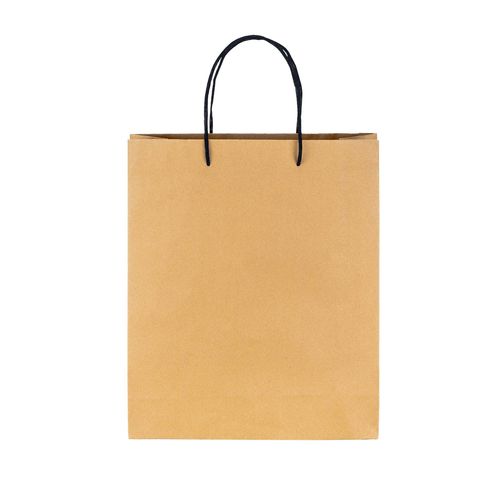 150 g/m2 natural recycled paper bag with gusset and short colored handles