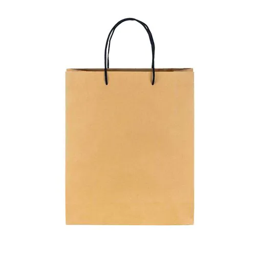 150 g/m2 natural recycled paper bag with gusset and short colored handles 150 g/m2 natural recycled paper bag with gusset and short colored handles