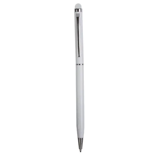Twist pen with metal clip and barrel, and matching touchscreen rubber tip Twist pen with metal clip and barrel, and matching touchscreen rubber tip
