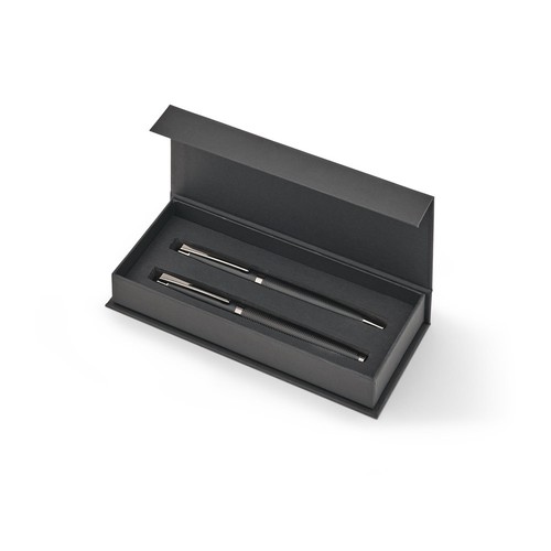 KINGSLEY. Ensemble composé d'un stylo à bille et d'un stylo roller en aluminium, avec encre bleue Dokumental