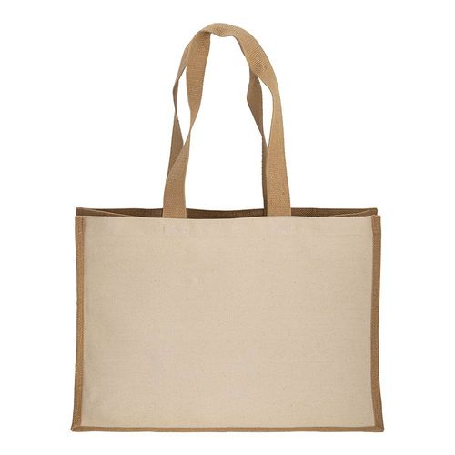 280 g/m2 cotton shopping bag with jute details, long handles and gusset 280 g/m2 cotton shopping bag with jute details, long handles and gusset