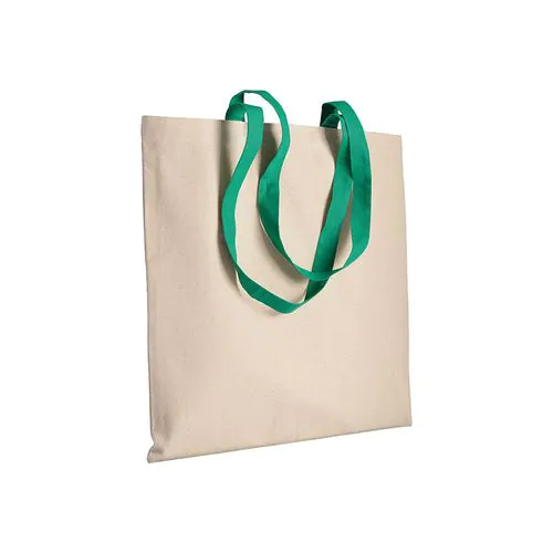 220 g/m2 natural cotton shopping bag with coloured long handles 220 g/m2 natural cotton shopping bag with coloured long handles
