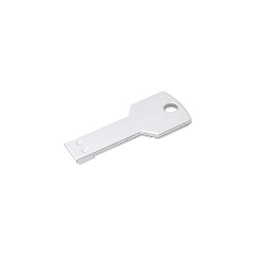 4 GB key-shaped metal pen drive with hole for keychain. Upload on request with delivery