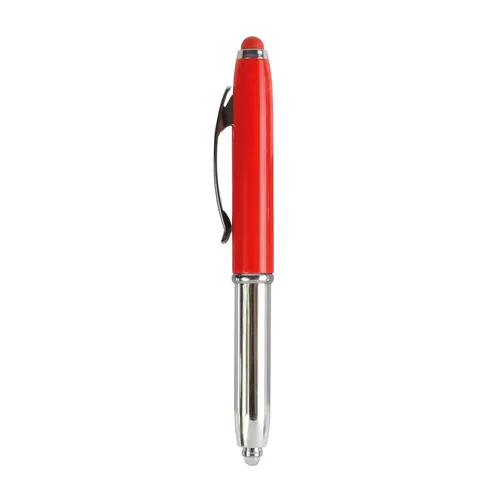 Mini penna in plastica color argento, con cappuccio e clip in metallo, con luce