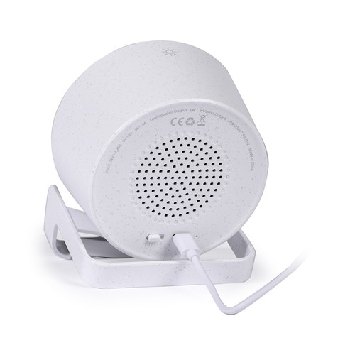 ALTAVOZ BLUETOOTH CON CARGADOR INALÁMBRICO EN PAJA DE TRIGO+ABS, BAMBÚ