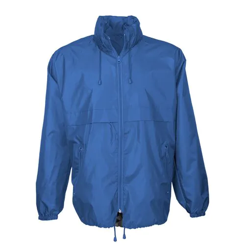 190T polyester windbreaker with fold-away hood with zip. Folds up into a waist bag