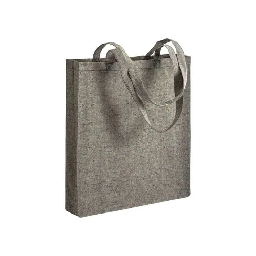 150 g/m2 recycled cotton shopping bag, melange effect, long handles and gusset 150 g/m2 recycled cotton shopping bag, melange effect, long handles and gusset