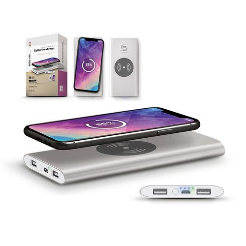BATERÍA EXTERNA DE 8000 mAh LI-IN Y CARGADOR DE INDUCCIÓN