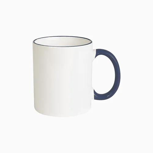 White grade A ceramic mug with coloured handle and edge, For dishwashers White grade A ceramic mug with coloured handle and edge, For dishwashers