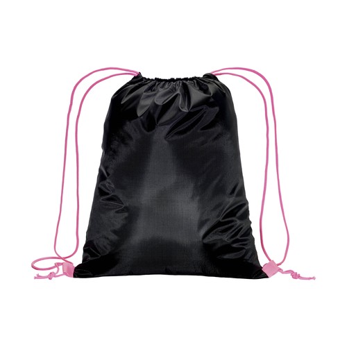 210T black polyester backpack with choke closure and colored cords 210T black polyester backpack with choke closure and colored cords